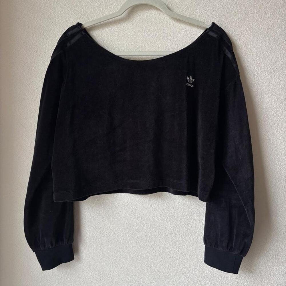 Adidas Velour Cropped Long Sleeve Sporty Streetwear Medium Lightweight